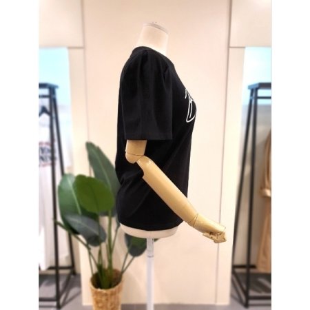 볼룸 소매 반팔 티셔츠 블랙