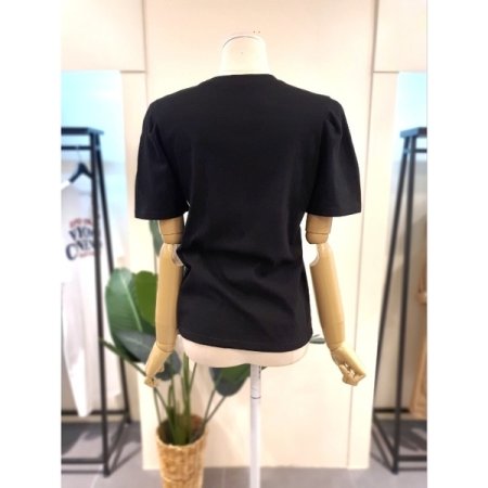 볼룸 소매 반팔 티셔츠 블랙