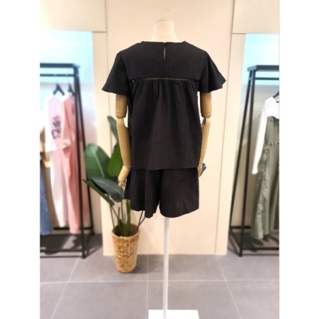 날개 블라우스 반바지 세트 블랙