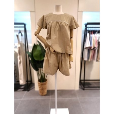 날개 블라우스 반바지 세트 블랙