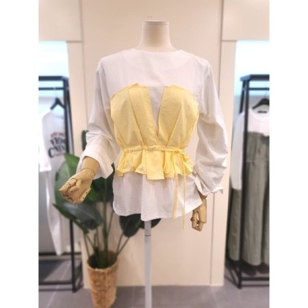 레이어드 배색 블라우스 네이비