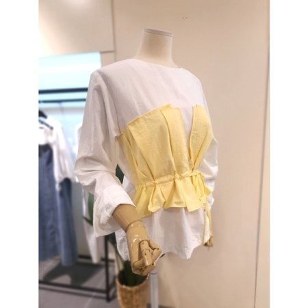 레이어드 스트링 블라우스 옐로우