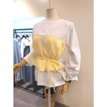 레이어드 스트링 블라우스 옐로우