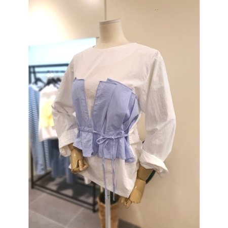 레이어드 스트링 블라우스 스카이블루