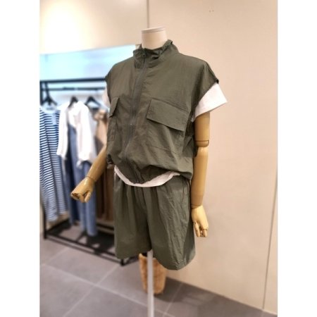 바스락 베스트 반바지 세트 카키