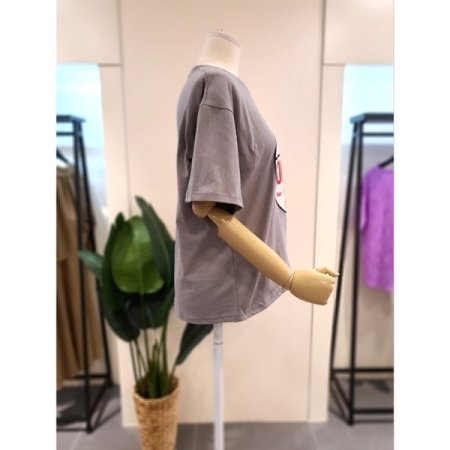 라은드 프린팅 반팔티 그레이