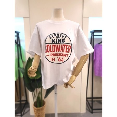 라운드 배색 프린팅 반팔티 아이보리