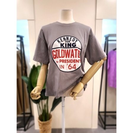 라운드 배색 프린팅 반팔티 아이보리