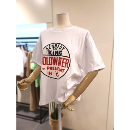 라운드 배색 프린팅 반팔티 아이보리