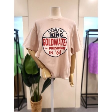 라운드 프린팅 반팔 티셔츠 베이지