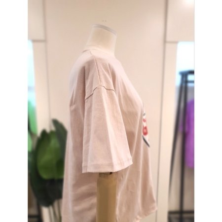 라운드 프린팅 반팔 티셔츠 베이지