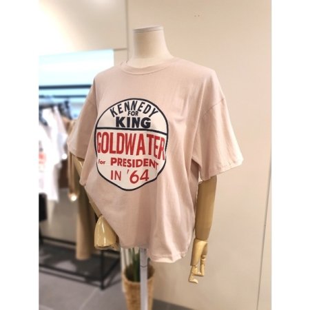 라운드 프린팅 반팔 티셔츠 베이지