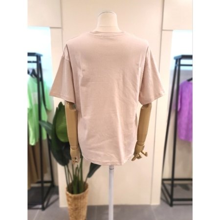 라운드 프린팅 반팔 티셔츠 베이지