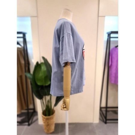 라운드 프린트 반팔티 스카이블루