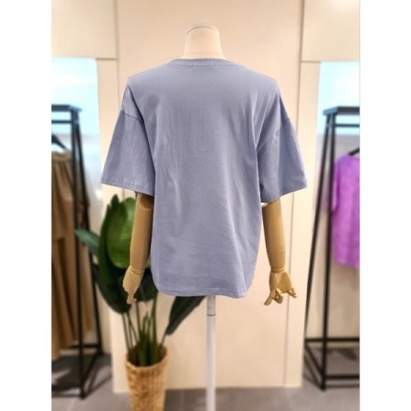 라운드 프린트 반팔티 스카이블루