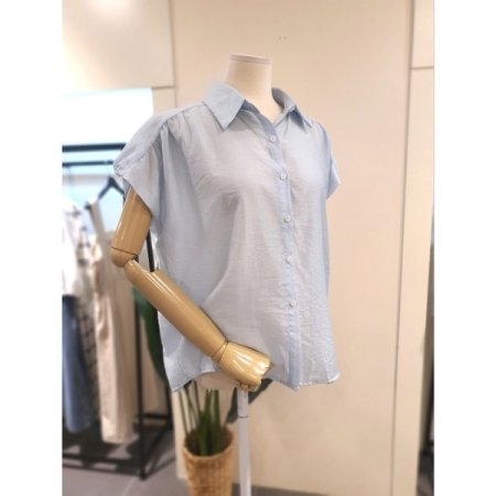 썸머 사선 소매 블라우스 블루