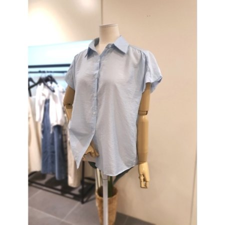 썸머 사선 소매 블라우스 블루