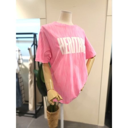 형광 헤리 반팔 티셔츠 핑크