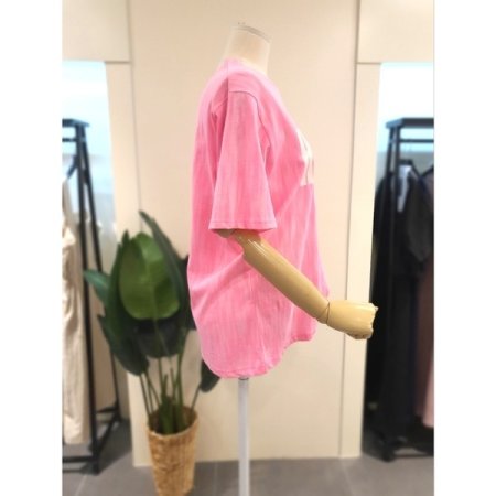 형광 헤리 반팔 티셔츠 핑크