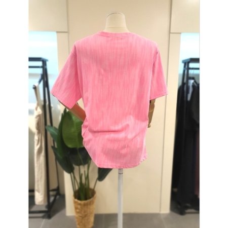 형광 헤리 반팔 티셔츠 핑크