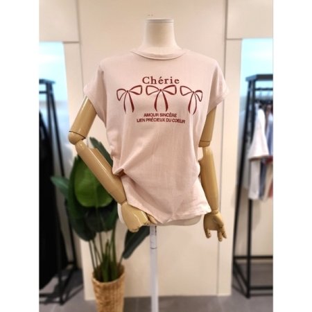 체리 리본 민소매 티셔츠 아이보리