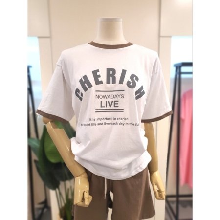 체리 반팔 반바지 세트 아이보리