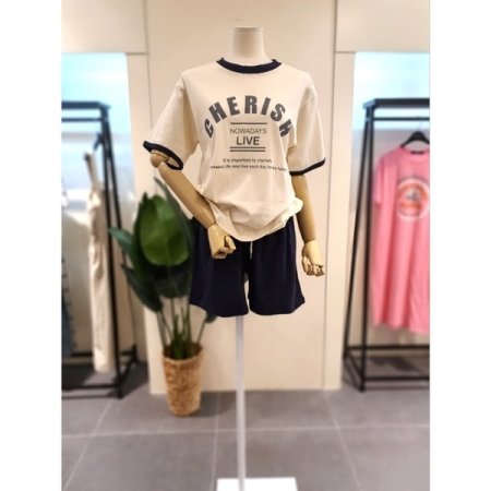 체리 반팔 반바지 세트 아이보리