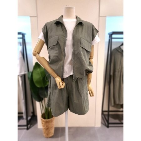 바스락 베스트 반바지 세트 2색상