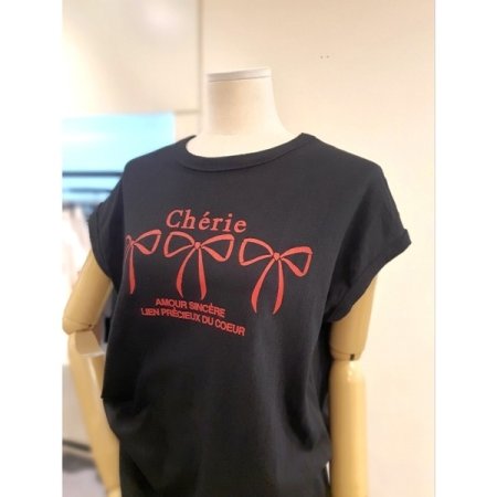 체리 리본 민소매 티셔츠 블랙