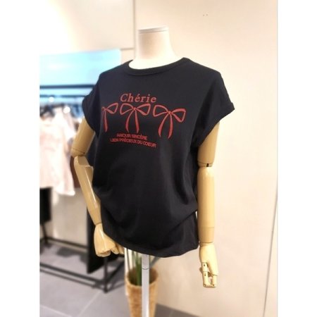 체리 리본 민소매 티셔츠 블랙