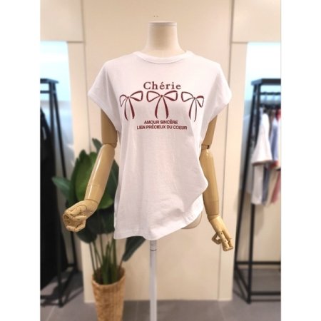 체리 리본 민소매 티셔츠 블랙