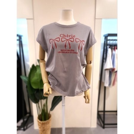 체리 리본 민소매 티셔츠 블랙