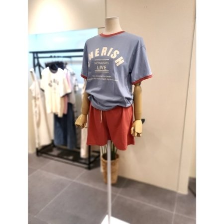 배색 반팔 반바지 세트 스카이블루