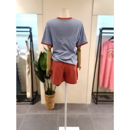 배색 반팔 반바지 세트 스카이블루