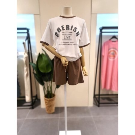 배색 반팔 반바지 세트 스카이블루