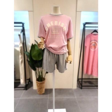 배색 반팔 반바지 세트 스카이블루