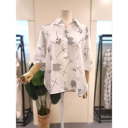 메타 카라 5부 블라우스 아이보리