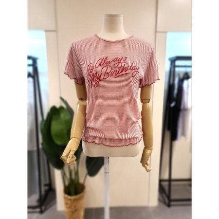 와플 물결 스트라이프 티셔츠스카이블루