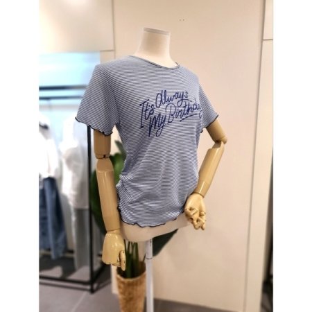 와플 물결 스트라이프 티셔츠스카이블루