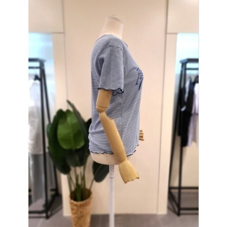와플 물결 스트라이프 티셔츠스카이블루