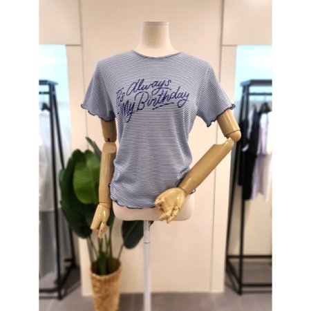 물결 골지 스트라이프 티 아이보리