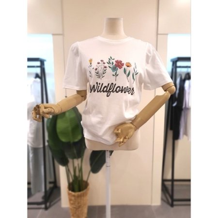 플라워 퍼프소매 반팔티 아이보리