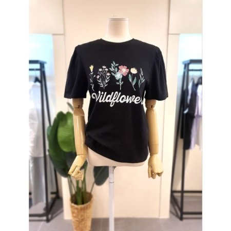 플라워 퍼프소매 반팔티 아이보리