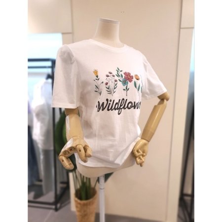 플라워 퍼프소매 반팔티 아이보리