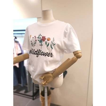 플라워 퍼프소매 반팔티 아이보리