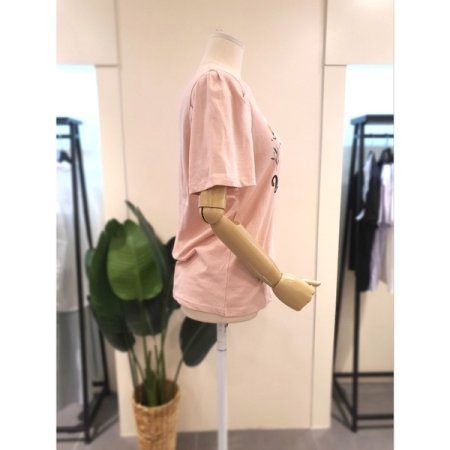 플라워 퍼프 소매 티셔츠 핑크