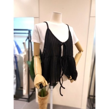 리본 레이어드 뷔스티에 블랙