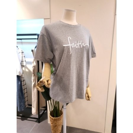 자수 반팔 티셔츠 그레이