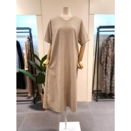 주름 브이넥 반팔 원피스 3색상