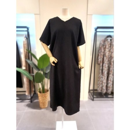 주름 브이넥 반팔 원피스 3색상